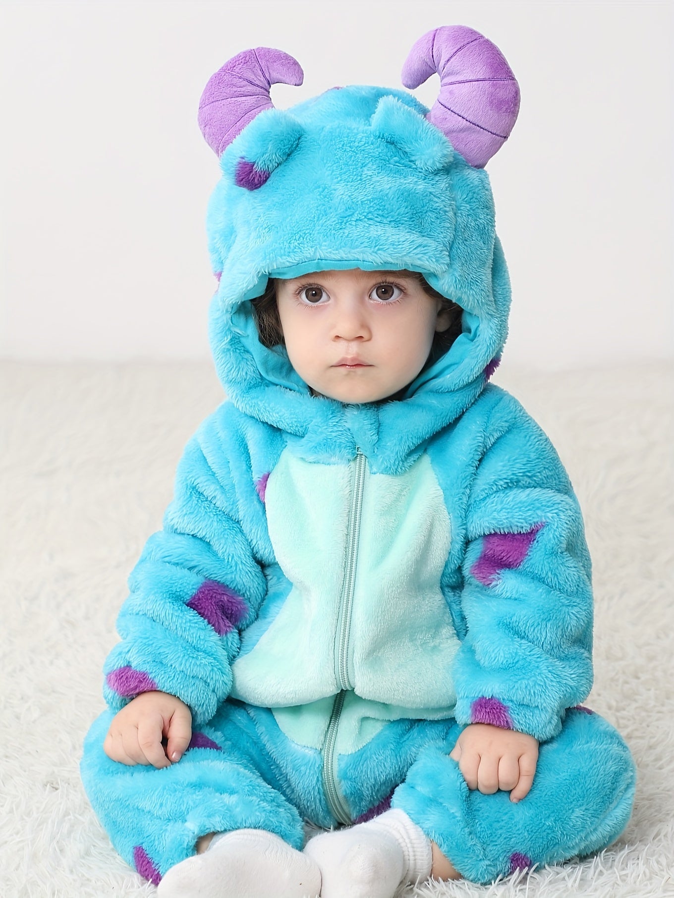 Adorable Little Monster Hooded Bodysuit - Soft, Warm & Easy - On Zip for Toddler Babies - Perfect Single Layer Cosplay Jumpsuit for Parties & Halloween - Ammpoure Wellbeing