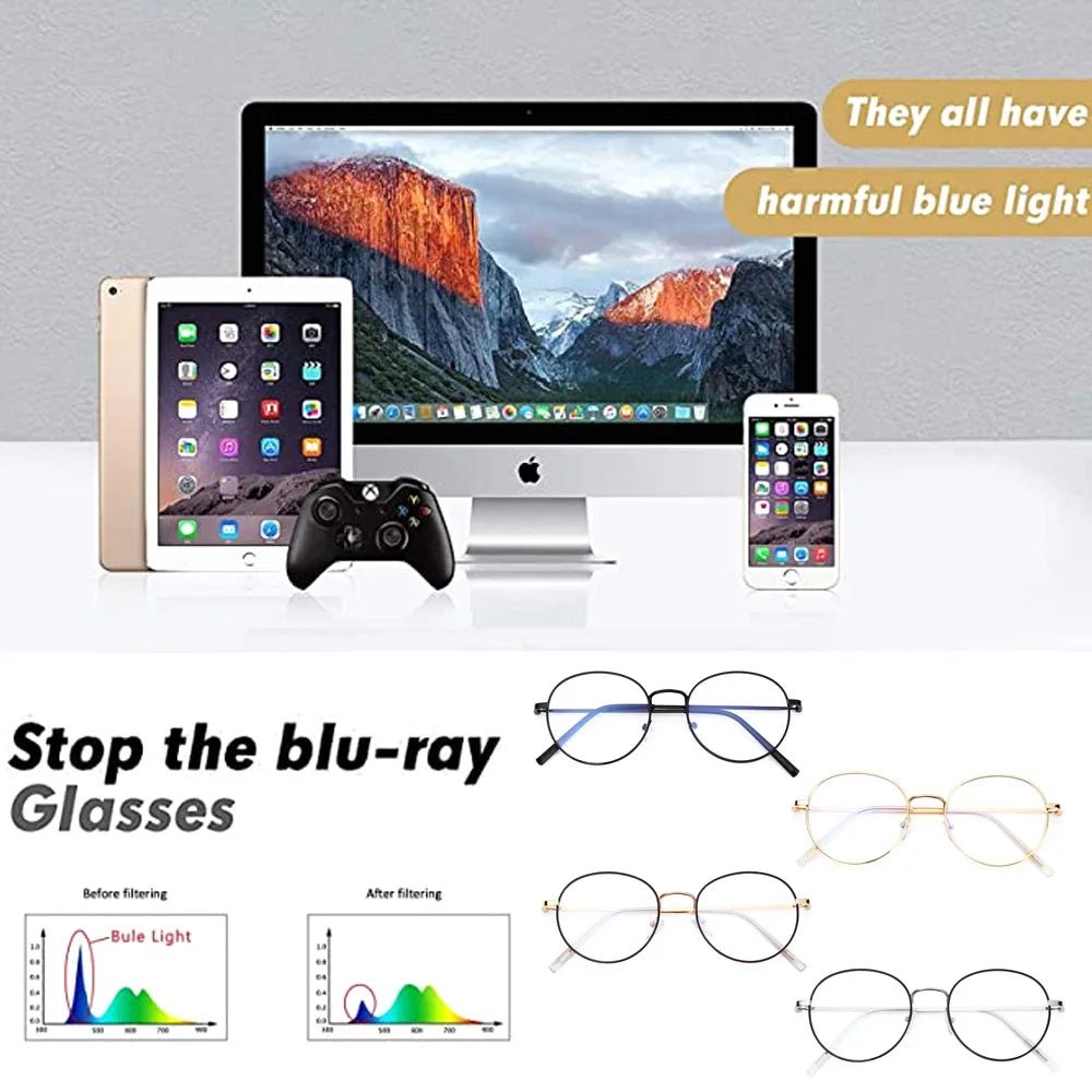 Anti - Blue Light Glasses for Women Men Classic Metal Frame Eyewear Fashion Office Computer Goggles Blue Rays Blocking Glasses - Ammpoure Wellbeing