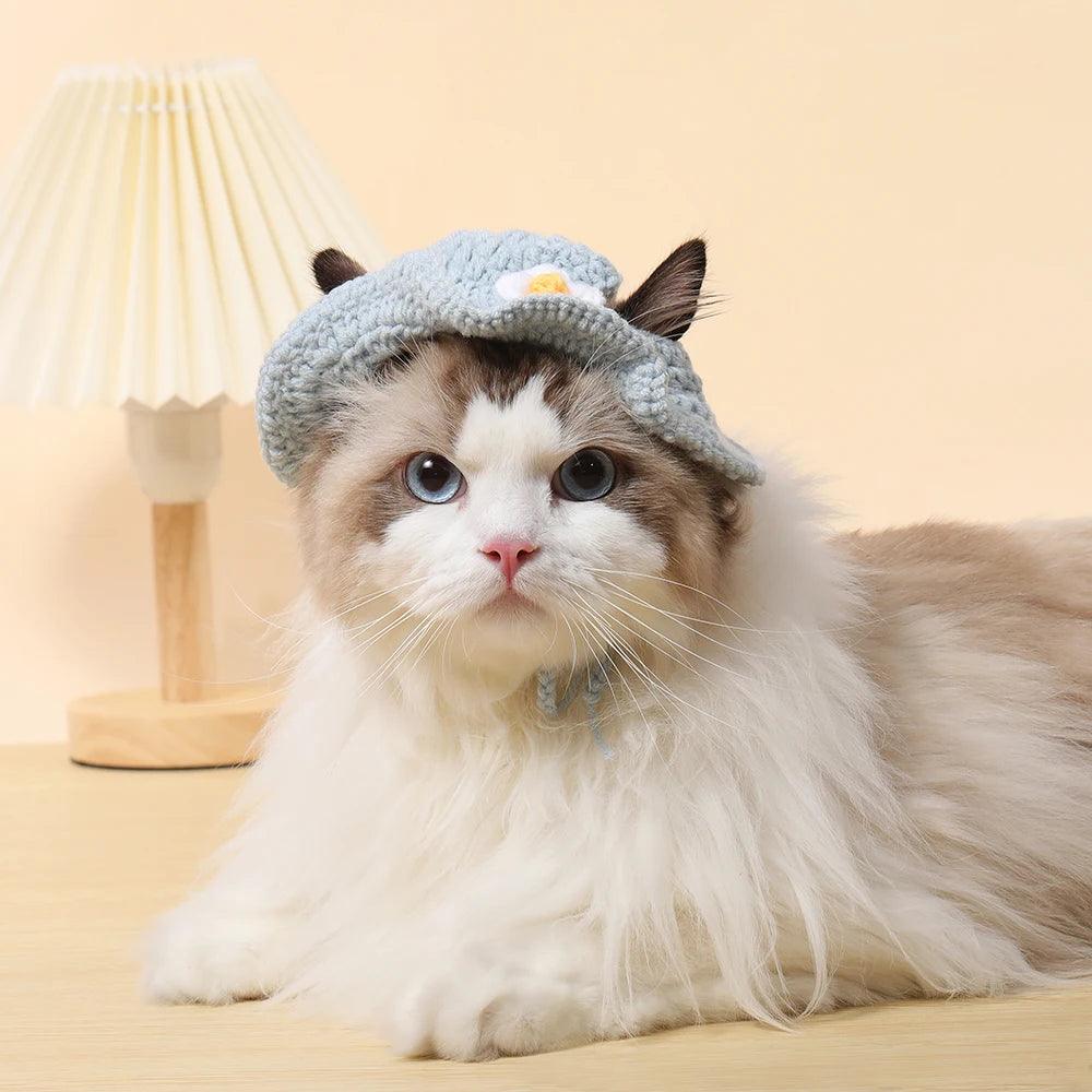 Autumn Winter Cat Hat Elastic Cute Refined Pet Hat Puppy Kittens Knitted Hat Party Photo Shoot Props Decoration Cat Accessories - Ammpoure Wellbeing