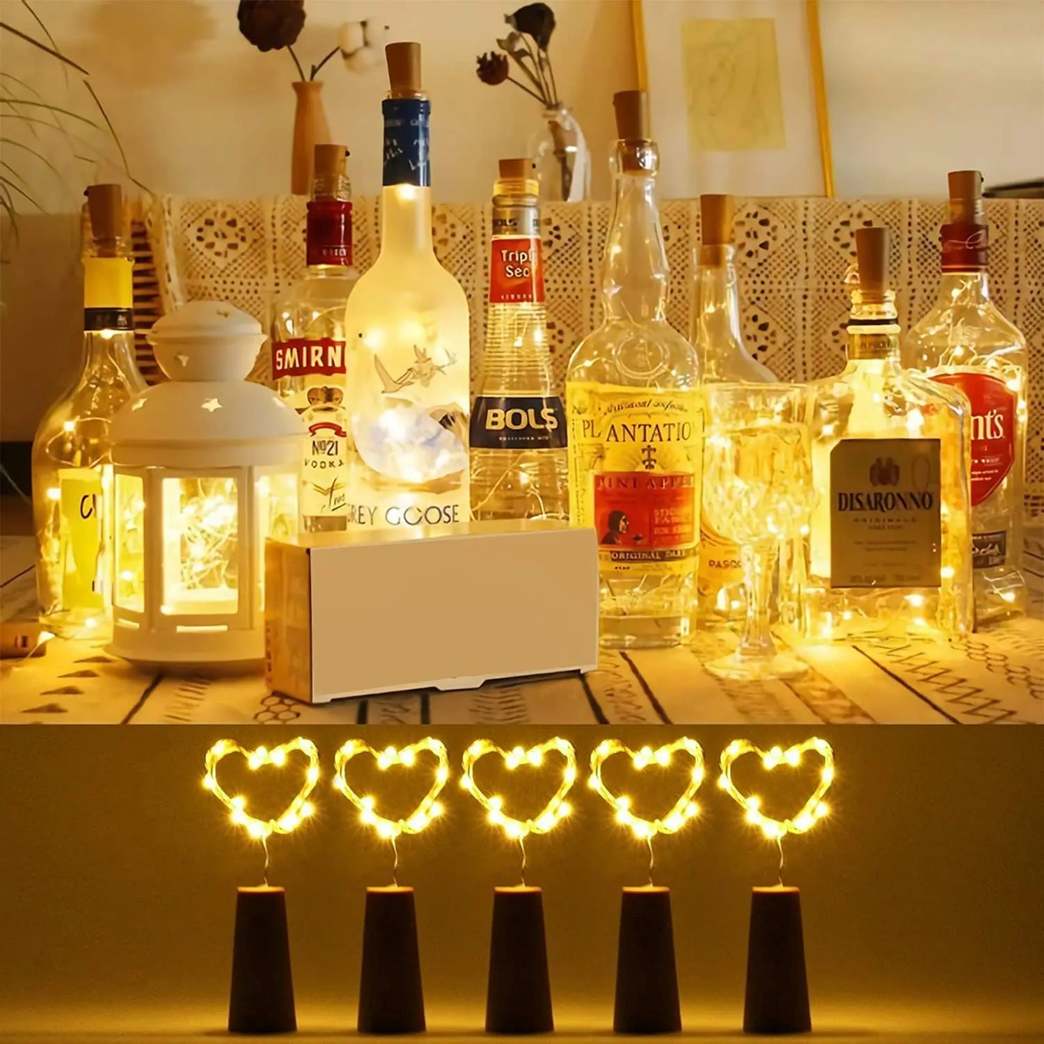 Bar LED Wine Bottle Cork 2M String Lights Christmas Decoration Led Lamp Bottle Fairy Lights Holiday Copper Wire Lights String - Ammpoure Wellbeing