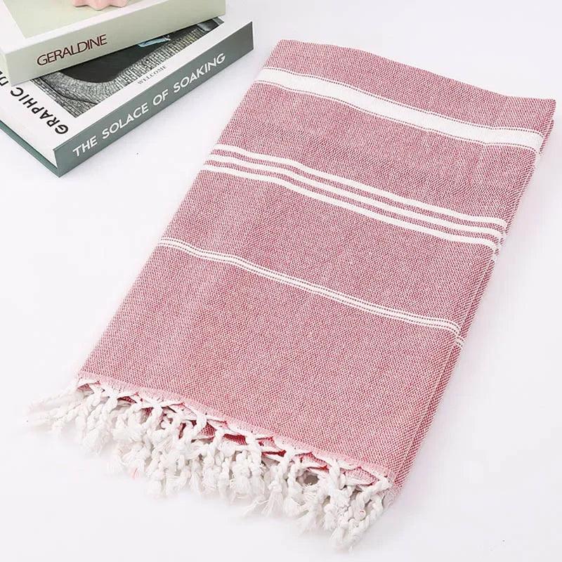 Beach Pool Blanket Absorbent Easy Care Striped Cotton Turkish Sports Bath Towel with Tassels Travel Gym Camping - Ammpoure Wellbeing