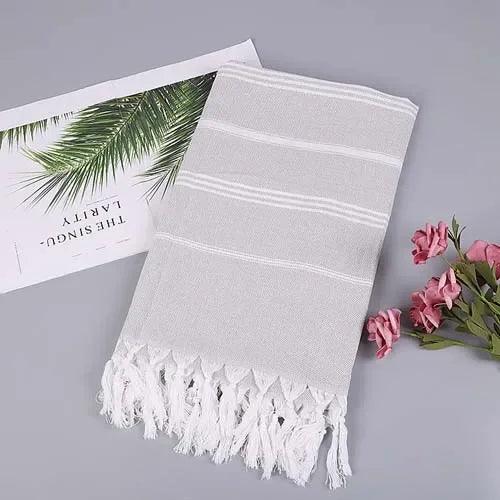 Beach Pool Blanket Absorbent Easy Care Striped Cotton Turkish Sports Bath Towel with Tassels Travel Gym Camping - Ammpoure Wellbeing