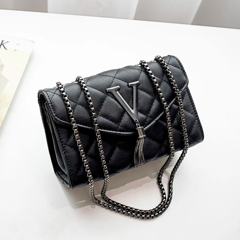 Black Luxury Handbags And Purse Women PU Leather Messenger Shoulder Bag Plaid Female Crossbody Bag Tassel Quilted Brand - Ammpoure Wellbeing