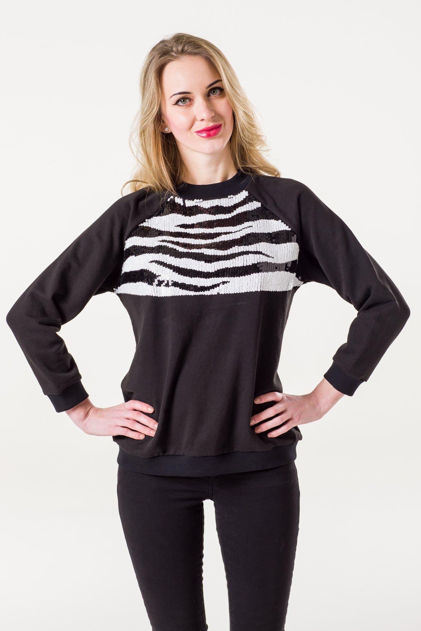Black Zebra Sequin Sweatshirt - Ammpoure Wellbeing