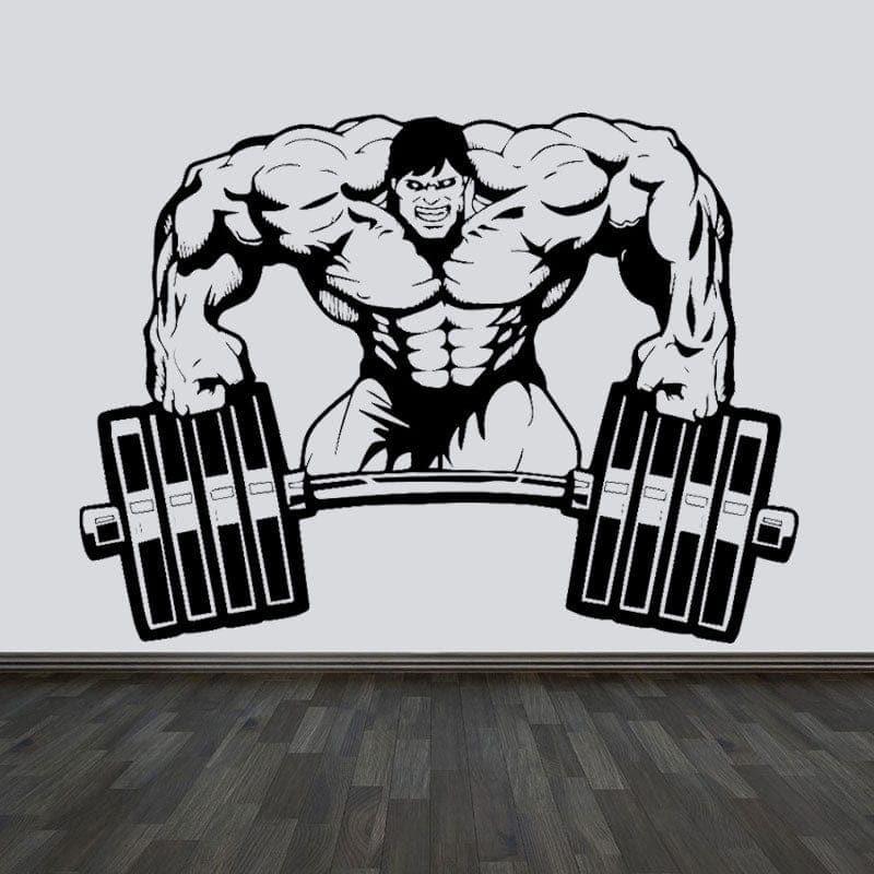 Bodybuilder Gym Fitness Coach Sport Muscles Wall Sticker Vinyl, Weightlifting, Dumbbells, Decal Mural Art. Decor Gym, Club, Mural S010 - Ammpoure Wellbeing