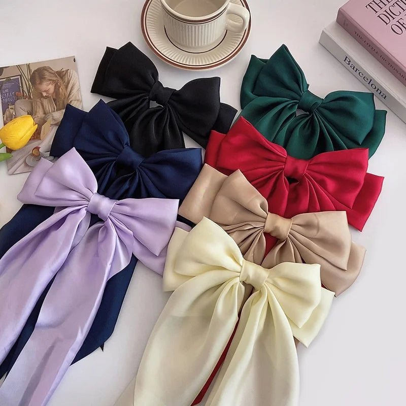 Bow Ribbon Hair Clip for Women Bowknot Barrettes Girls Solid Stain Spring Ponytail Clip Headband Hair Accessories Headwear Gift - Ammpoure Wellbeing