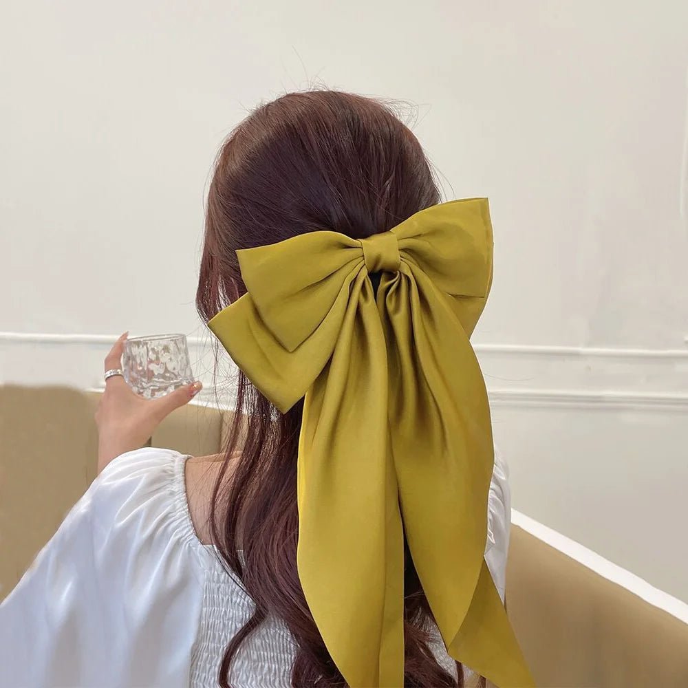 Bow Ribbon Hair Clip for Women Bowknot Barrettes Girls Solid Stain Spring Ponytail Clip Headband Hair Accessories Headwear Gift - Ammpoure Wellbeing