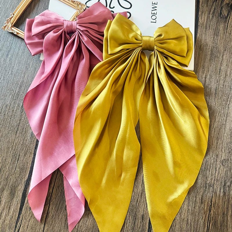 Bow Ribbon Hair Clip for Women Bowknot Barrettes Girls Solid Stain Spring Ponytail Clip Headband Hair Accessories Headwear Gift - Ammpoure Wellbeing