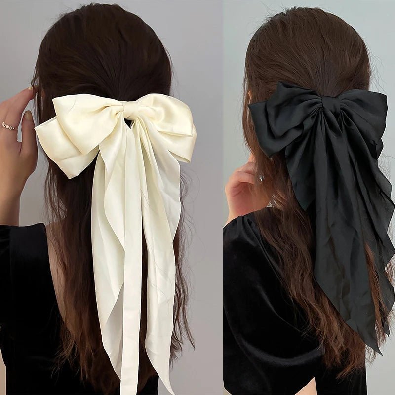 Bow Ribbon Hair Clip for Women Bowknot Barrettes Girls Solid Stain Spring Ponytail Clip Headband Hair Accessories Headwear Gift - Ammpoure Wellbeing