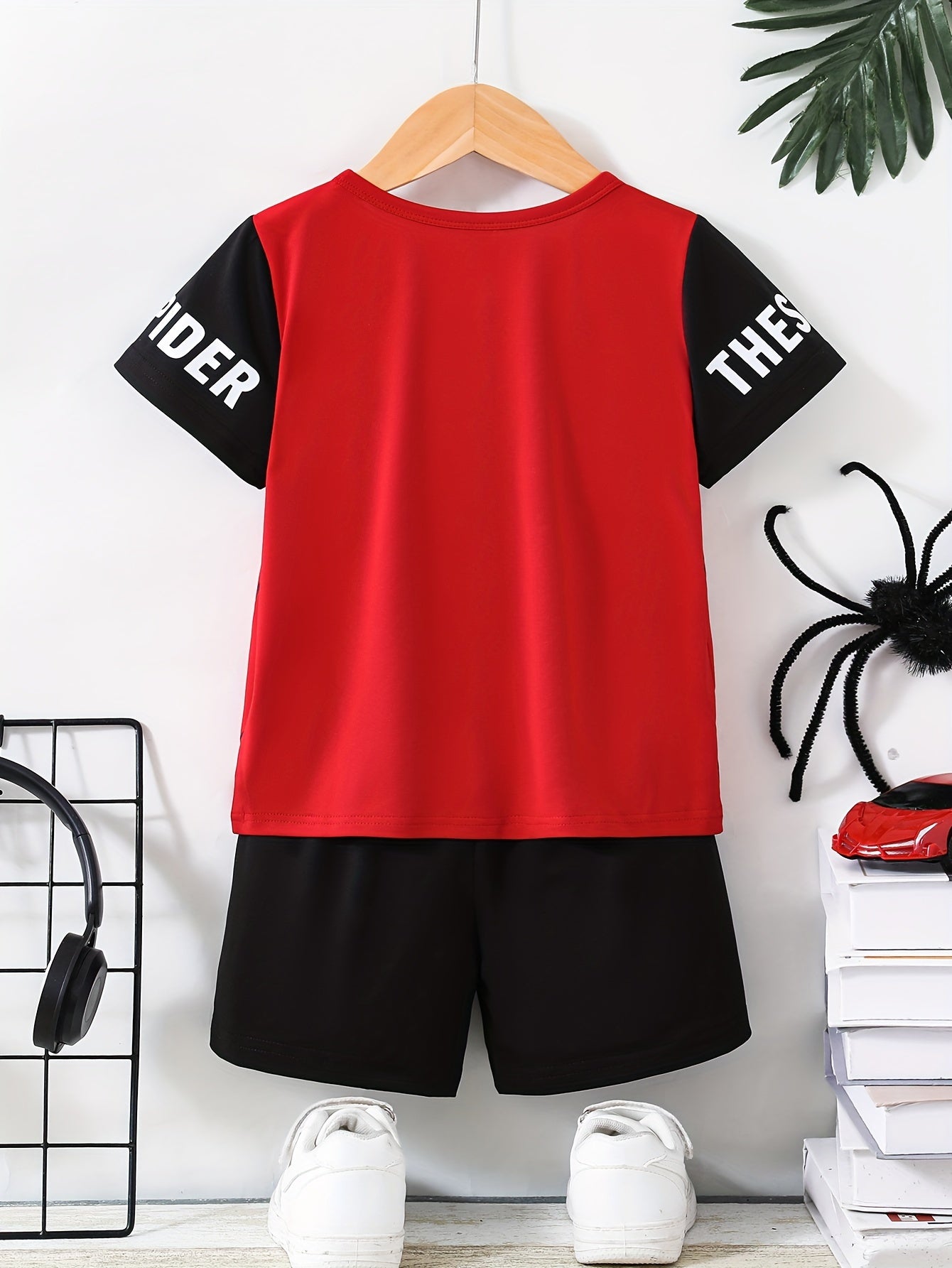 Boys 2pc Spider Web Graphic Summer Set - Breathable Cotton Tee & Shorts, Casual Daily Wear - Ammpoure Wellbeing