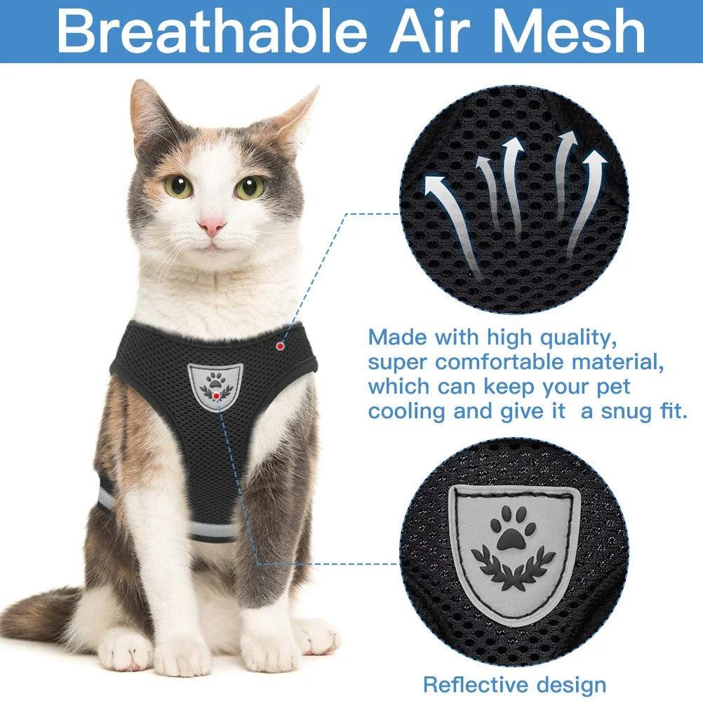 Breathable Cat Harness And Leash Escape Proof Pet Clothes Kitten Puppy Dogs Vest Adjustable Easy Control Reflective Cat Harness - Ammpoure Wellbeing