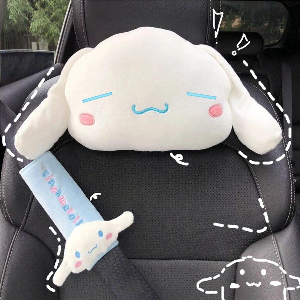 Cartoon Rabbit Car Headrest Lumbar Pillow Cute Travel Universal Neck Pillow Car Interior Accessories Neck Pad Seat Belt Cover - Ammpoure Wellbeing