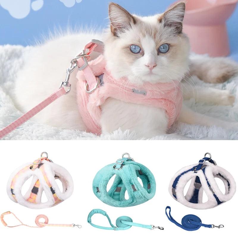 Cat Puppy Harness and Leash Sets Winter Warm Pet Reflective Harnesses Vest for Cats Kitten Small Dogs Yorkshire - Ammpoure Wellbeing