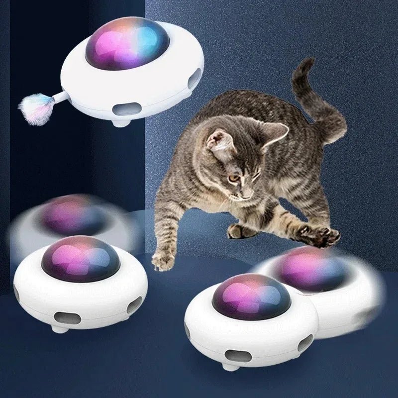 Cat Toy Smart Teaser UFO Pet Turntable Catching Training toys USB Charging Cat Teaser Replaceable Feather Interactive Auto - Ammpoure Wellbeing