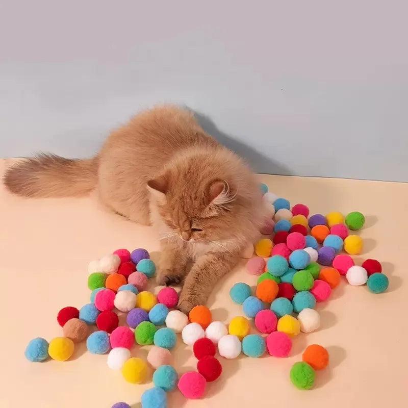 Cat Toys Interactive Launch Training Creative Kittens Mini Pompoms Games Stretch Plush Ball Toys Cat Supplies Pet Accessories - Ammpoure Wellbeing