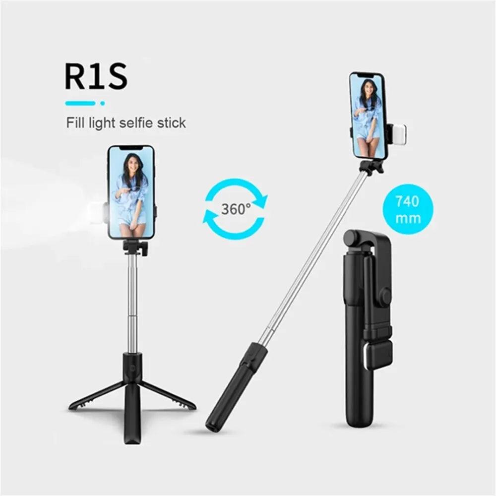 Cell Phone Selfie Stick Tripod Bluetooth Remote Wireless Selfi Stick Phone Holder Stand with Beauty Fill Light for Phone - Ammpoure Wellbeing