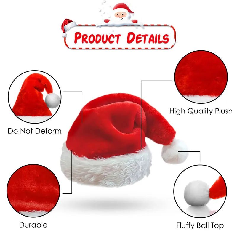 Christmas Santa Hat Xmas Long Plush Holiday Red Hat For Adults And Kids Unisex 2024 New Year Festive Party Supplies - Ammpoure Wellbeing