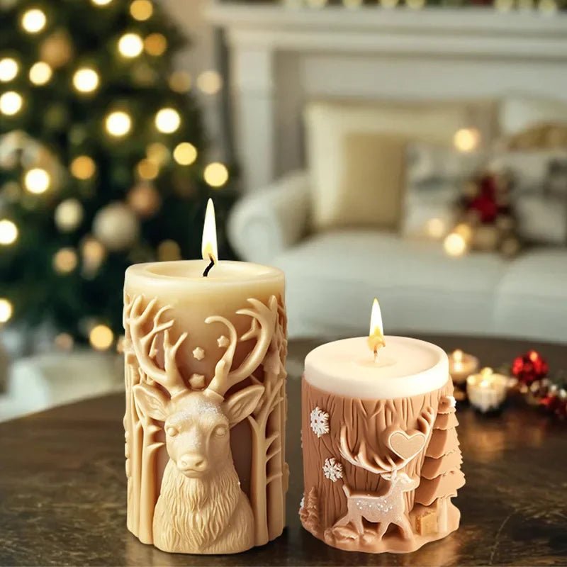 Christmas tree carving pattern cylindrical candle silicone mold reindeer snowflake cylindrical Elk candle mold Christmas gifts - Ammpoure Wellbeing