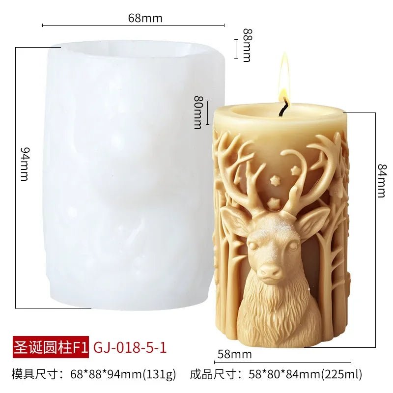 Christmas tree carving pattern cylindrical candle silicone mold reindeer snowflake cylindrical Elk candle mold Christmas gifts - Ammpoure Wellbeing