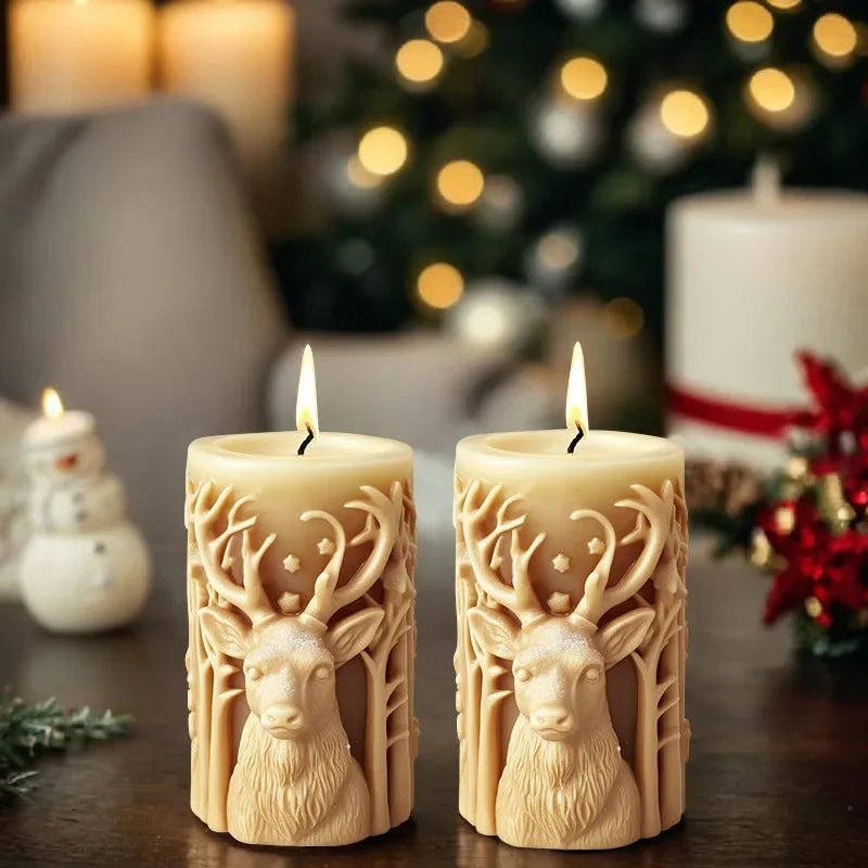 Christmas tree carving pattern cylindrical candle silicone mold reindeer snowflake cylindrical Elk candle mold Christmas gifts - Ammpoure Wellbeing