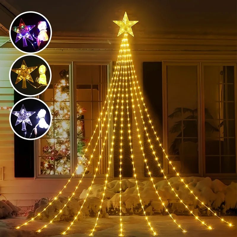 Christmas Waterfall Fairy String Lights with Topper Star, Christmas Tree Decorations for Home 2024 Navidad Natal New Year 2025 - Ammpoure Wellbeing