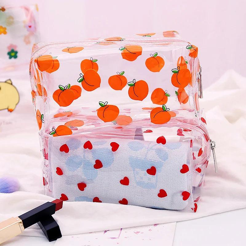 Clear Makeup Bag Fashion Transparent Travel Portable Mini Wash Storage Bags Strawberry Flower Print Women Zipper Cosmetic Bag - Ammpoure Wellbeing