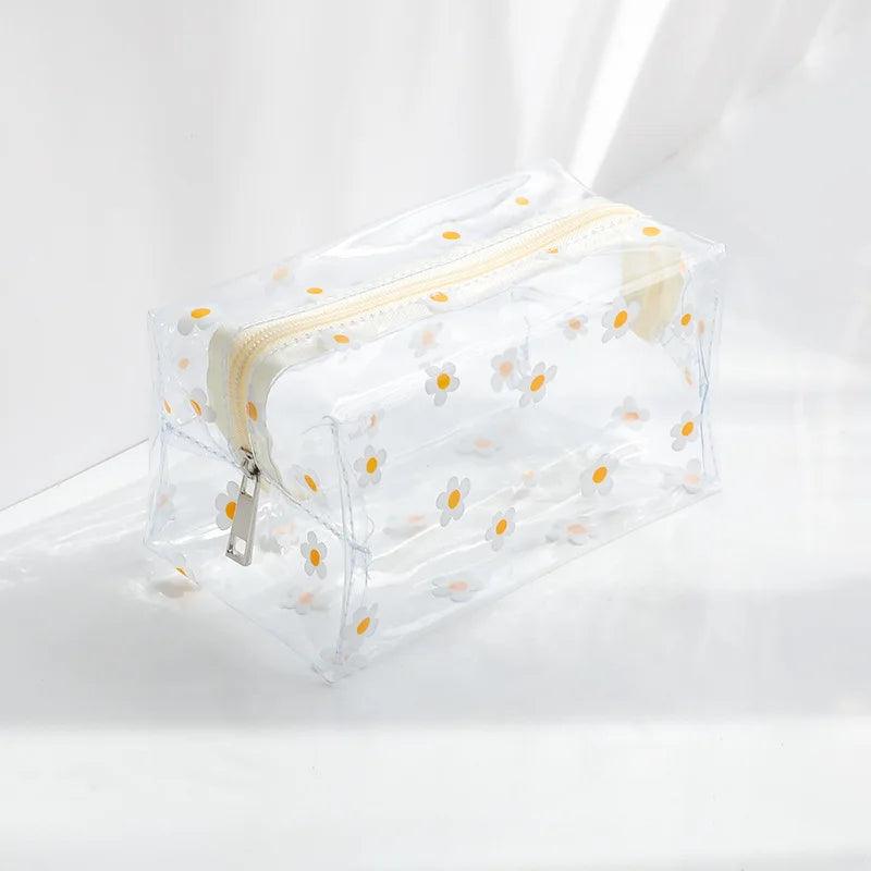 Clear Makeup Bag Fashion Transparent Travel Portable Mini Wash Storage Bags Strawberry Flower Print Women Zipper Cosmetic Bag - Ammpoure Wellbeing