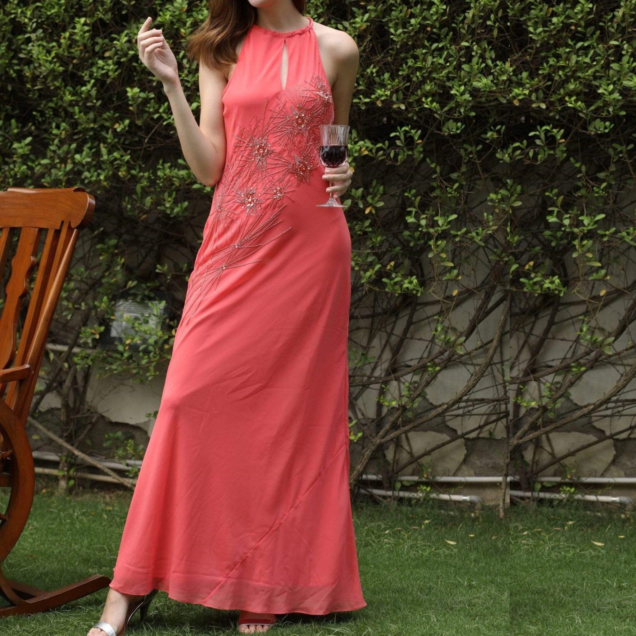 Coral Hand Sequin Evening Dress - Ammpoure Wellbeing