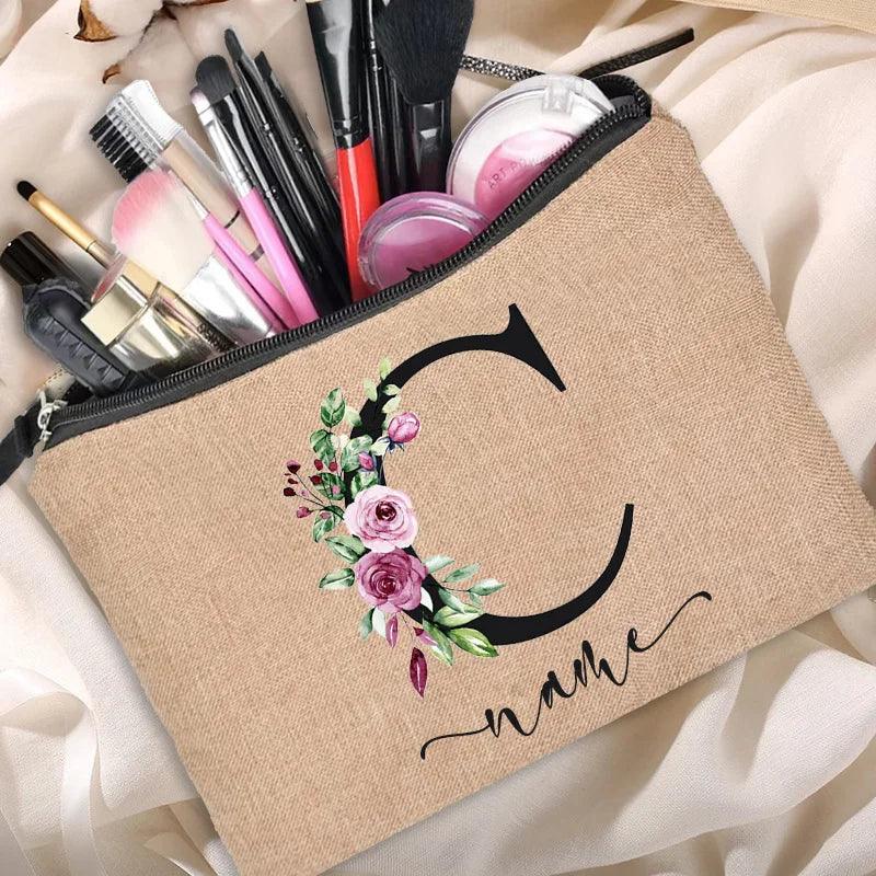 Customized Personalized Name Linen Cosmetic Bag Bridesmaid Clutch Outdoor Travel Beauty Makeup Bag Bachelor Party Lipstick Bag - Ammpoure Wellbeing