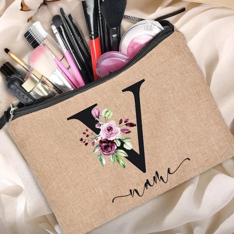 Customized Personalized Name Linen Cosmetic Bag Bridesmaid Clutch Outdoor Travel Beauty Makeup Bag Bachelor Party Lipstick Bag - Ammpoure Wellbeing