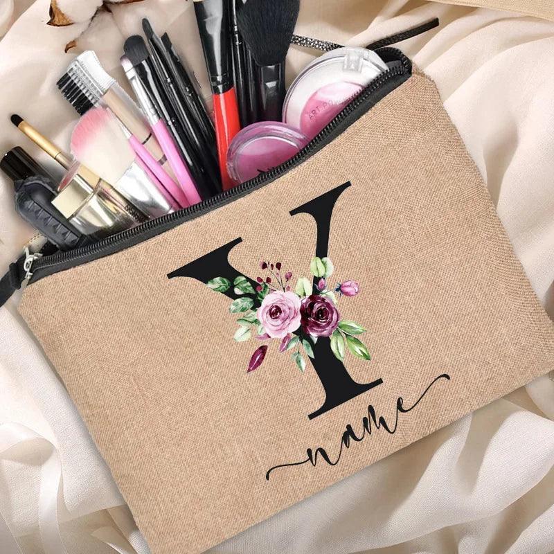 Customized Personalized Name Linen Cosmetic Bag Bridesmaid Clutch Outdoor Travel Beauty Makeup Bag Bachelor Party Lipstick Bag - Ammpoure Wellbeing