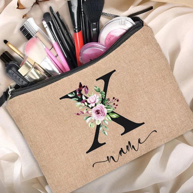 Customized Personalized Name Linen Cosmetic Bag Bridesmaid Clutch Outdoor Travel Beauty Makeup Bag Bachelor Party Lipstick Bag - Ammpoure Wellbeing