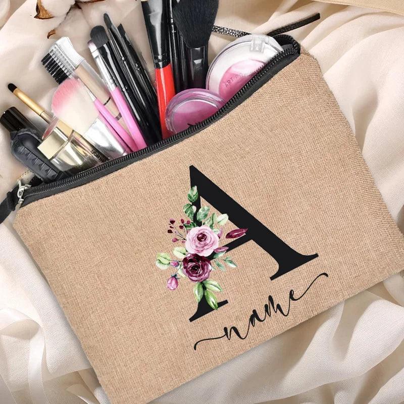 Customized Personalized Name Linen Cosmetic Bag Bridesmaid Clutch Outdoor Travel Beauty Makeup Bag Bachelor Party Lipstick Bag - Ammpoure Wellbeing