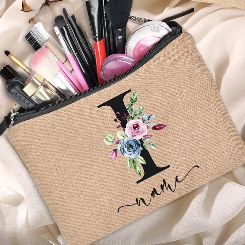 Customized Personalized Name Linen Cosmetic Bag Bridesmaid Clutch Outdoor Travel Beauty Makeup Bag Bachelor Party Lipstick Bag - Ammpoure Wellbeing