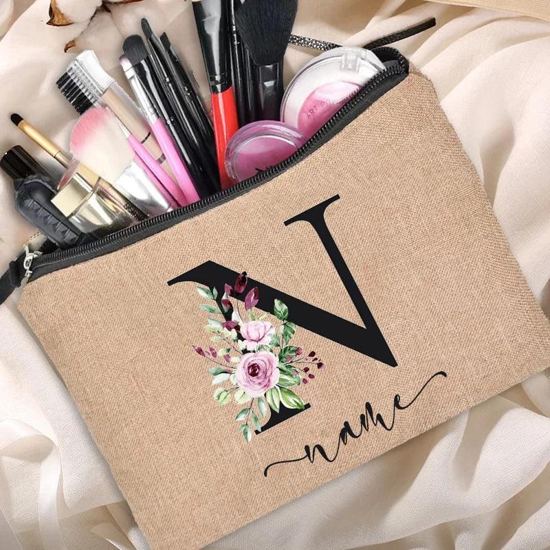 Customized Personalized Name Linen Cosmetic Bag Bridesmaid Clutch Outdoor Travel Beauty Makeup Bag Bachelor Party Lipstick Bag - Ammpoure Wellbeing