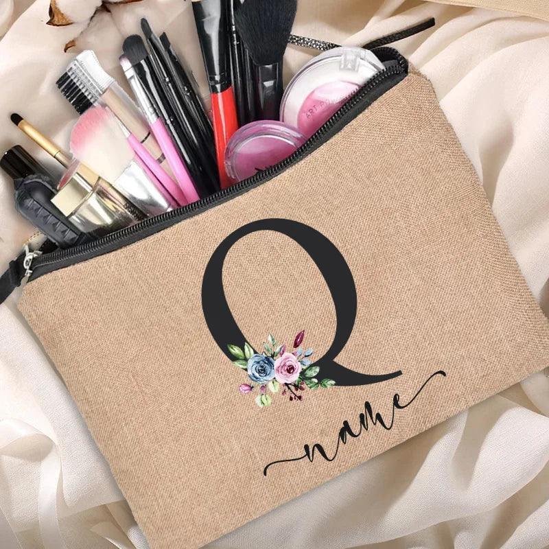 Customized Personalized Name Linen Cosmetic Bag Bridesmaid Clutch Outdoor Travel Beauty Makeup Bag Bachelor Party Lipstick Bag - Ammpoure Wellbeing