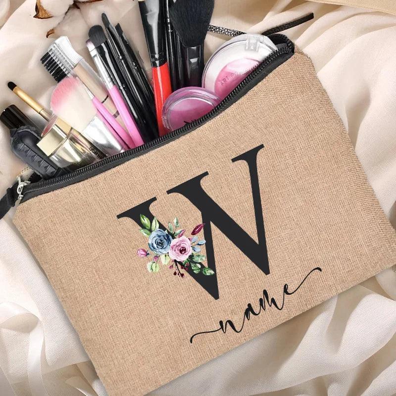 Customized Personalized Name Linen Cosmetic Bag Bridesmaid Clutch Outdoor Travel Beauty Makeup Bag Bachelor Party Lipstick Bag - Ammpoure Wellbeing