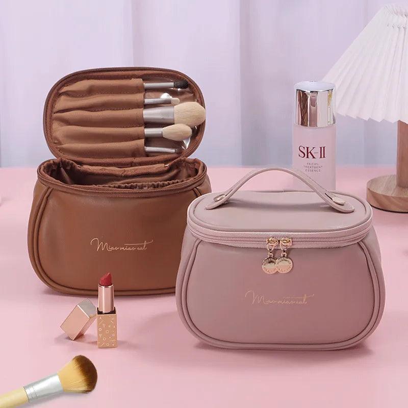 Cute PU Makeup Bag For Women Toiletries Organizer Waterproof Travel Make Up Pouch Female Large Capacity Portable Cosmetic Case - Ammpoure Wellbeing