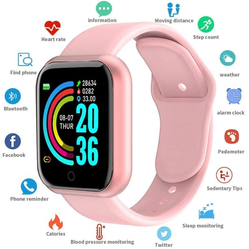D20 Smart Watch Men Sport Fitness Tracker Blood Pressure Heart Rate Monitor Y68 Women Bracelet For Android IOS Xiaomi Kids - Ammpoure Wellbeing