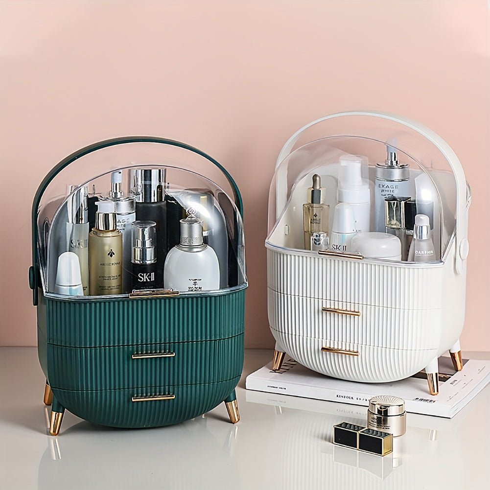 Desktop Makeup Cosmetic Bathroom Storage Organizer With 2 Drawers, Dustproof Storage Box For Skincare & Jewelry, Bedroom Vanity Case - Ammpoure Wellbeing