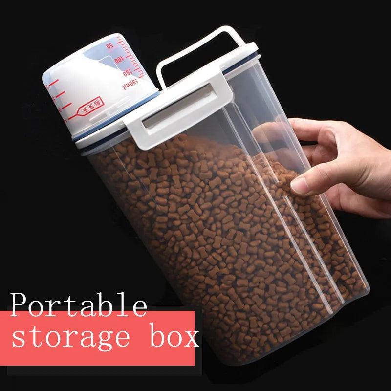 Dog Cat Food Pail Plastic Storage Tank with Measuring Cup Container Moisture - proof Sealed Jar Pet Supplies Accessories - Ammpoure Wellbeing