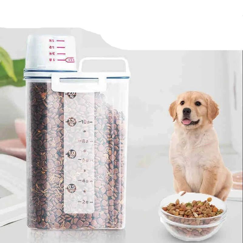 Dog Cat Food Pail Plastic Storage Tank with Measuring Cup Container Moisture - proof Sealed Jar Pet Supplies Accessories - Ammpoure Wellbeing