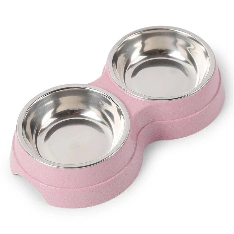 Double Pet Bowls Dog Food Water Feeder Stainless Steel Pet Drinking Dish Feeder Cat Puppy Feeding Supplies Small Dog Accessories - Ammpoure Wellbeing