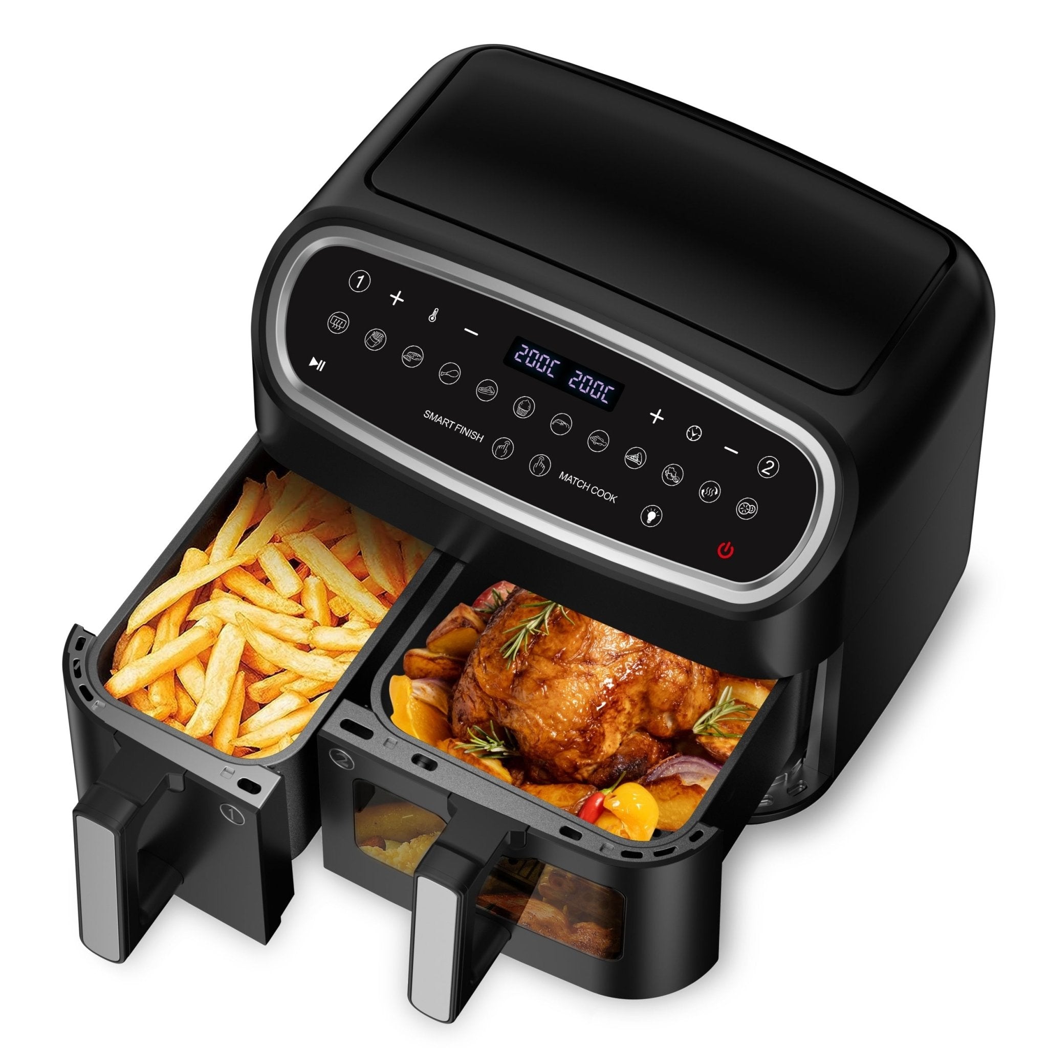 Dual Air Fryer, Visual Tower Airfryer 10L XXL Capacity, 12 In 1 Compact Oven, Timer Function, Dishwasher - Safe Baskets, Double Drawer Air Fryer for Whole Chicken Family Size - Ammpoure Wellbeing