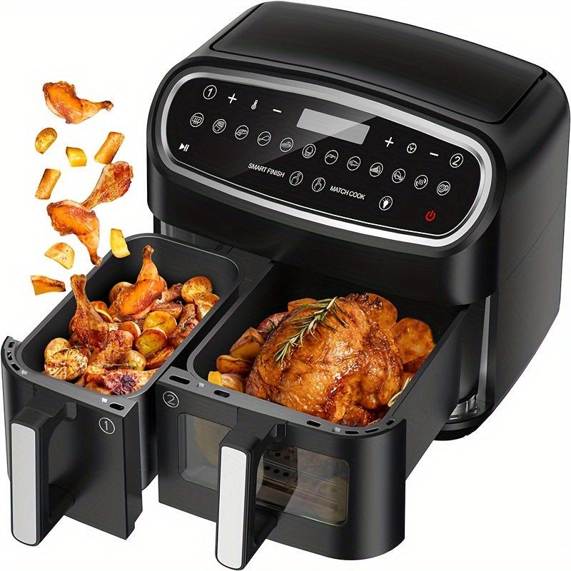 Dual Air Fryer, Visual Tower Airfryer 10L XXL Capacity, 12 In 1 Compact Oven, Timer Function, Dishwasher - Safe Baskets, Double Drawer Air Fryer for Whole Chicken Family Size - Ammpoure Wellbeing