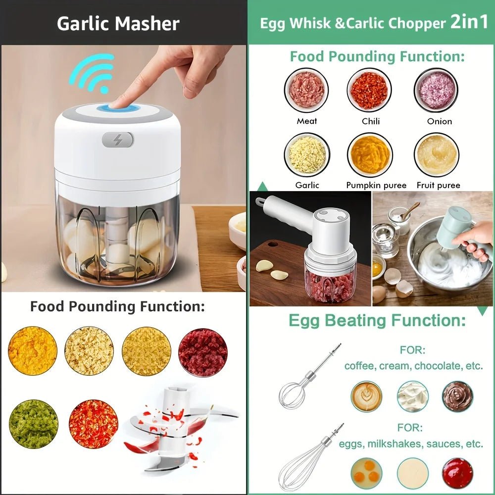 Electric Kitchen Food Chopper Mini Garlic Masher Crusher USB Portable Meat Grinder Vegetable Chopper For Kitchen Gadgets - Ammpoure Wellbeing