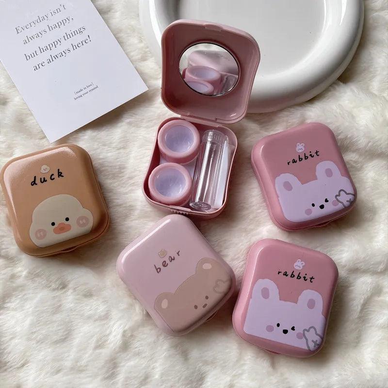 Fashion Cute Pink Little Bear Rabbit Duck Portable Contact Lens Case for Women Travel Holder with Mirror Contact Lenses Box - Ammpoure Wellbeing