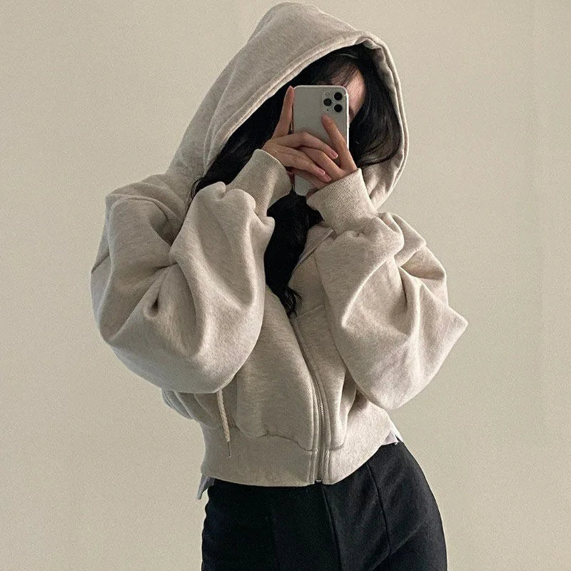 Fashion Zipper Hood Sweatshirt Women Autumn Long Sleeve Crop Tops Casual Y2K Hoodies Streetwear Harajuku Female Jackets Coats - Ammpoure Wellbeing