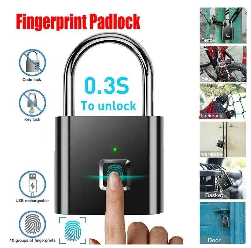 Fingerprint Lock Keyless Waterproof Anti - Theft Smart Lock Fingerprint Padlock Zinc Alloy Intelligent Safety Electronic DoorLock - Ammpoure Wellbeing