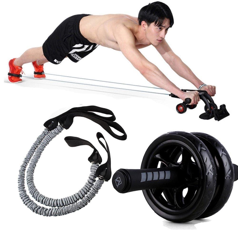 Fitness AB Roller with 2 PCS Elasticity Pull Rope Waist Abdominal Core Workout Abs Slimming Home Exercise Wheel Gym Equipment - Ammpoure Wellbeing